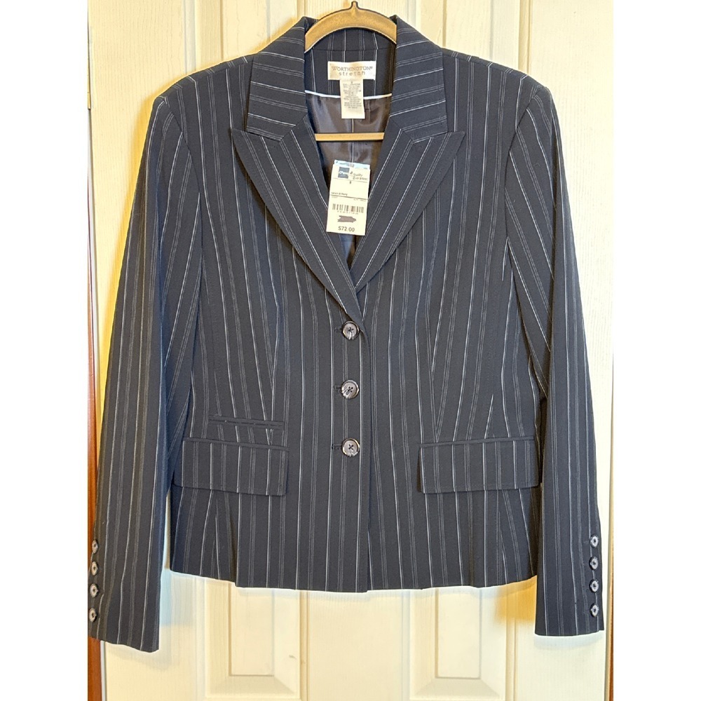 Worthington Pinstripe Blazer‎ Double Breasted Stretch Career Jacket Size 8